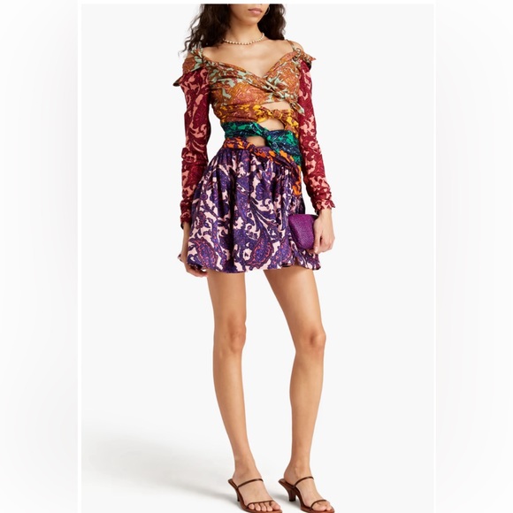 NWT Zimmermann Cold-shoulder knotted paisley-print linen mini dress - Picture 5 of 7